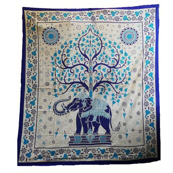 Ritualtuch Tagesdecke Wandbehang - Elefantenbaum hellblau/blau - Doppelt