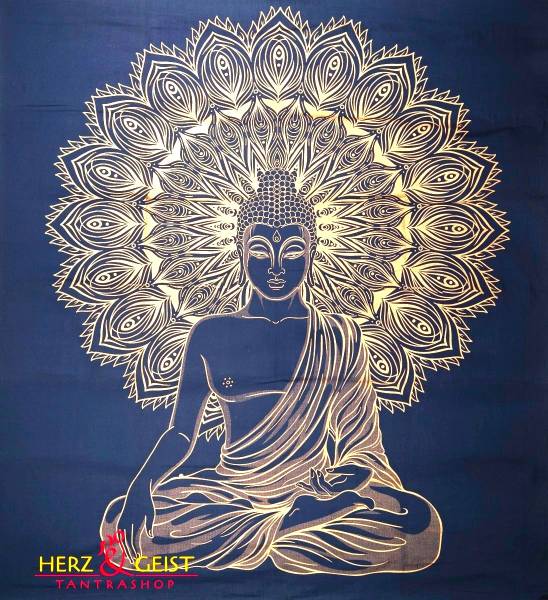 Wandbehang - Buddha Golddruck dunkelblau - Doppelt