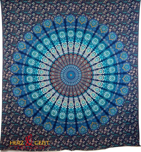 Ritualtuch Tagesdecke Wandbehang - Indian-Peacock dunkelblau - Doppelt
