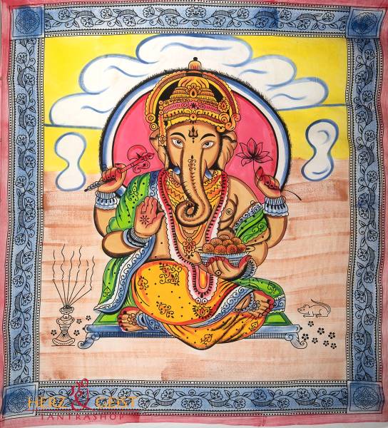 Ritualtuch Tagesdecke Wandbehang - "Ganesha" bunt - Doppelt