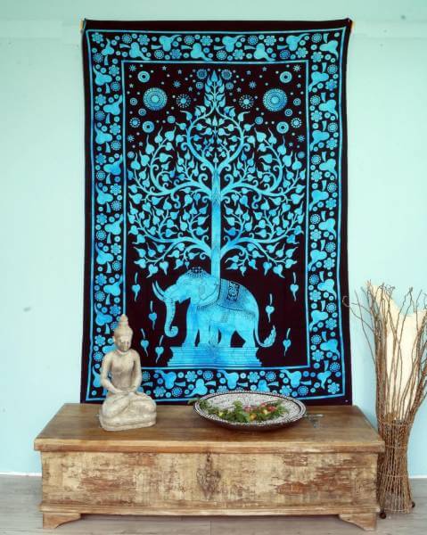 Ritualdecke Tagesdecke Wandbehang Lebensbaum Elefant türkis - Normalgröße