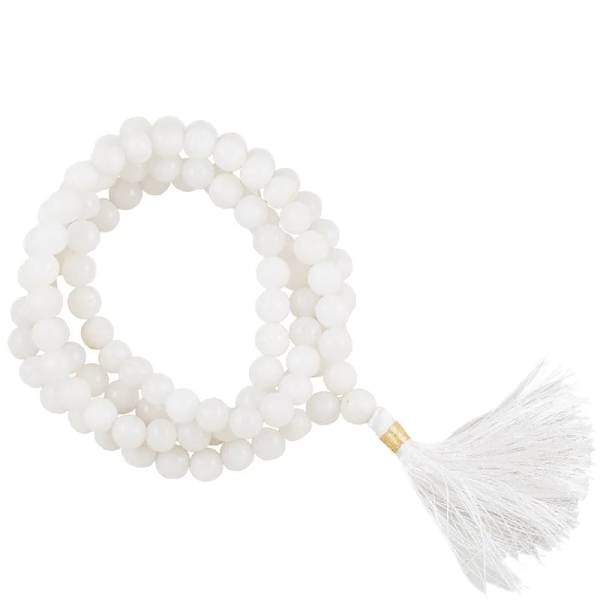 Mala weißer Achat AA Qualität, 108 Perlen +Tasche 0,8cm
