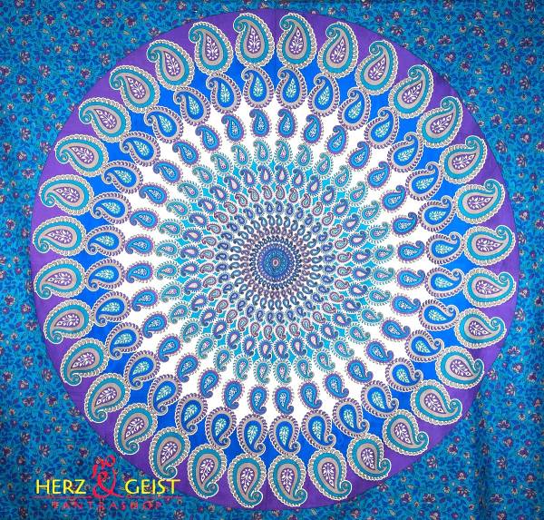 Ritualtuch Tagesdecke Wandbehang - Paisley Mandala blau/türkis - Doppelt