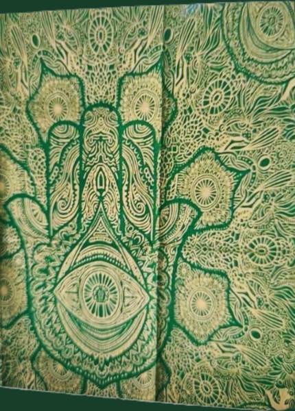 Ritualtuch Tagesdecke Wandbehang - Fatima Golddruck grün - Doppelt