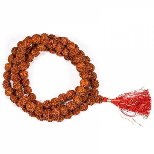 Mala Rudraksha 108 Perlen 1 cm mit roter Quaste 