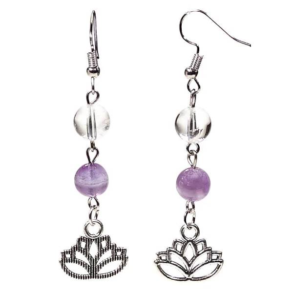 Ohrringe - Bergkristall / Chevron-Amethyst + Lotus