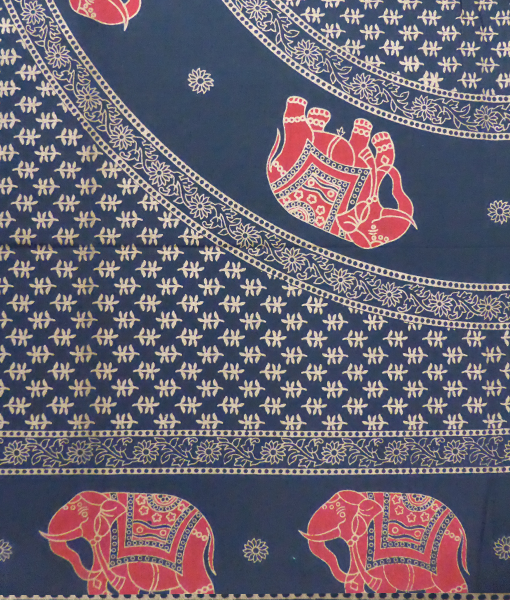 Ritualtuch Tagesdecke Wandbehang - nachtblau Elefanten Golddruck - Doppelt