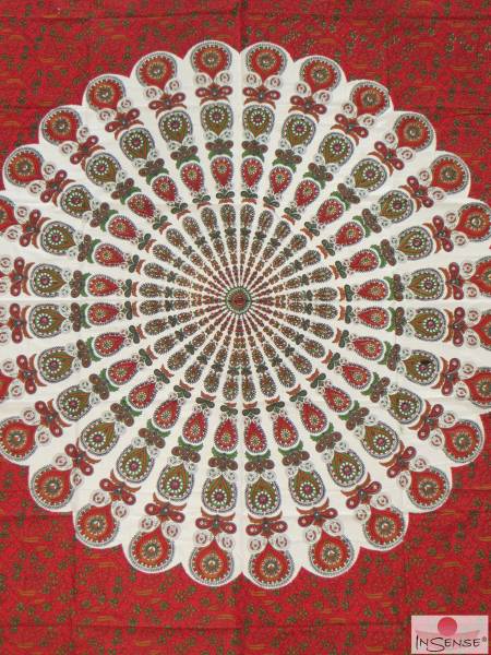 Ritualtuch Tagesdecke Wandbehang - Peacock "Heaven" rot - Doppelt