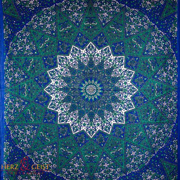 Ritualtuch Tagesdecke Wandbehang - Paisley-Star-Elefant grün/blau - Doppelt