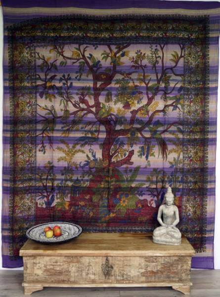 Tagesdecke Ritualdecke - Wandbehang Tree of Life violett - Doppelt
