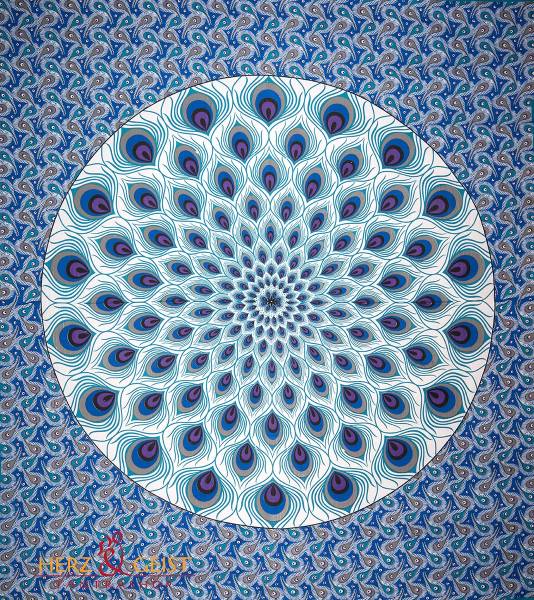 Ritualtuch Tagesdecke Wandbehang - Pfauenfeder blau - Doppelt