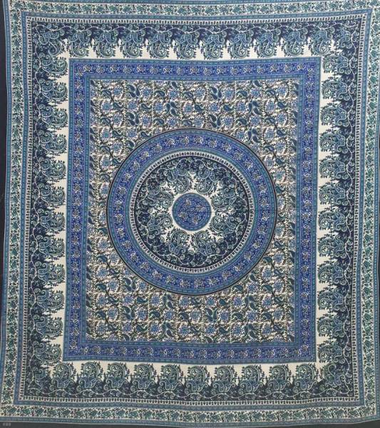 Ritualtuch Tagesdecke Wandbehang - Paisley Ornament blau - Doppelt