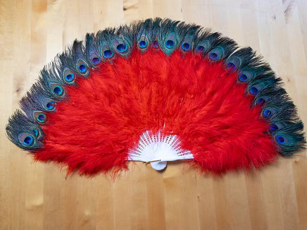 Pfauen Federfächer XL - ROT flauschig