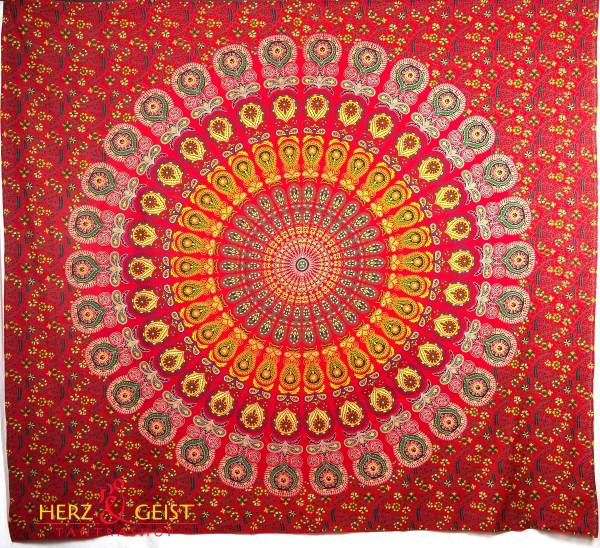 Ritualtuch Tagesdecke Wandbehang - Indian-Peacock rot - Doppelt