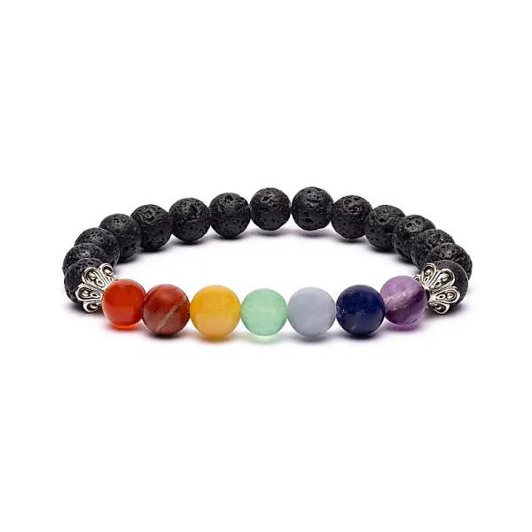 Armband - Lavastein mit Chakraperlen - elastisch