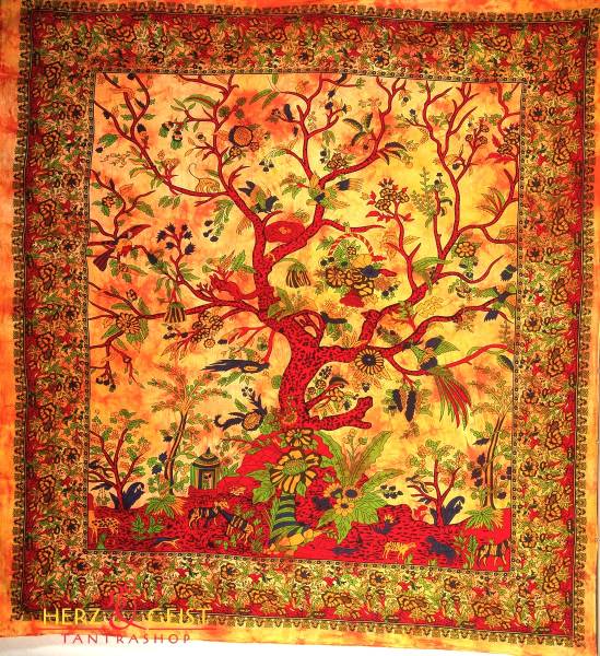 Ritualtuch Tagesdecke Wandbehang - Tree of Life orange - Doppelt