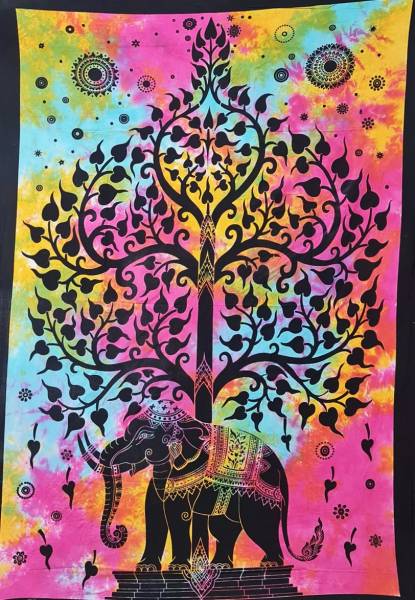 Ritualtuch Tagesdecke Wandbehang - Elefantenbaum bunt - Normalgröße
