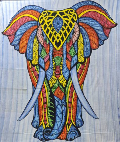 Ritualtuch Tagesdecke Wandbehang - African Elephant bunt - Doppelt