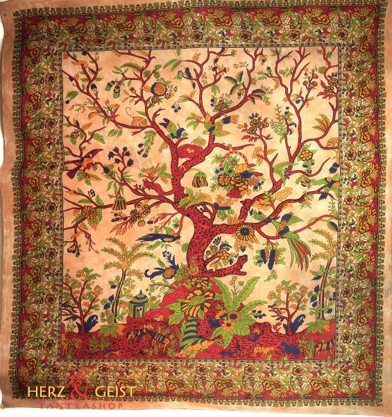 Ritualtuch Tagesdecke Wandbehang - Tree of Life ocker - Doppelt
