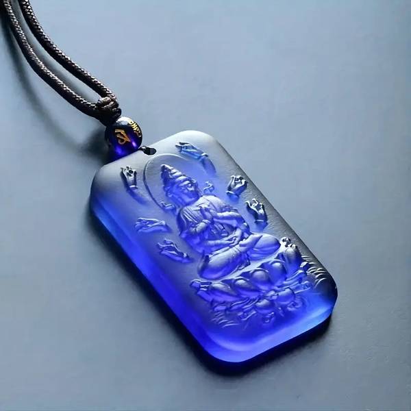 Buddha Halskette - mit blauem Glas-Anhänger