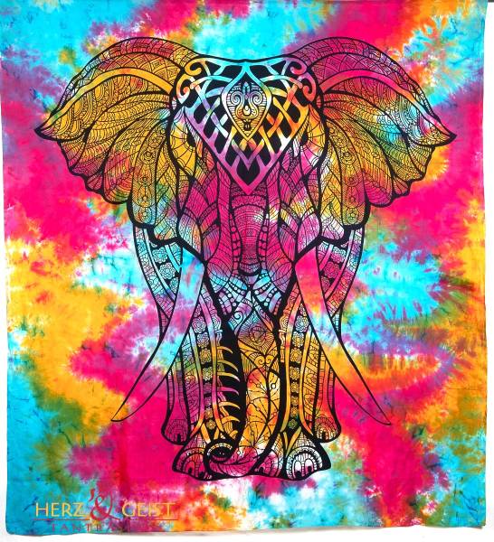 Ritualtuch Tagesdecke Wandbehang - Afrikan Elephant bunt/batik - Doppelt