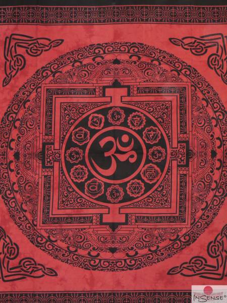 Ritualtuch Tagesdecke Wandbehang - OM Mandala rot - Doppelt