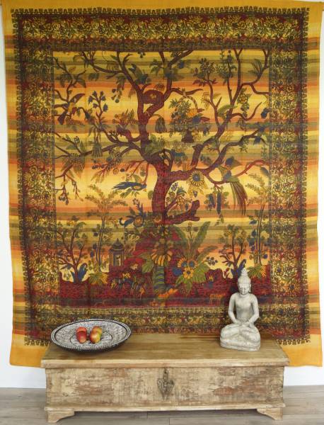 Tagesdecke Ritualdecke - Wandbehang Tree of Life gelb - Doppelt