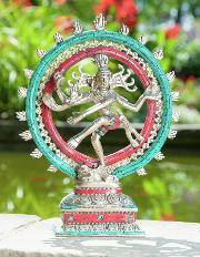 Shiva - Nataraj Messing versilbert mit Steinen 28,5 cm