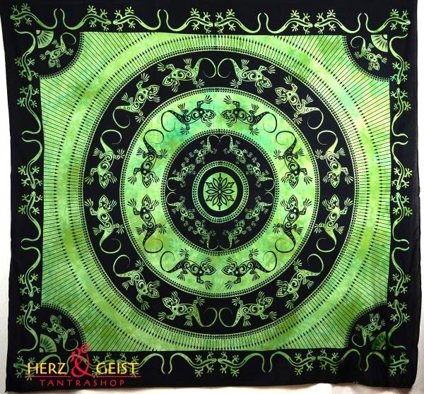 Ritualtuch Tagesdecke Wandbehang - Gecko Circles grün - Doppelt