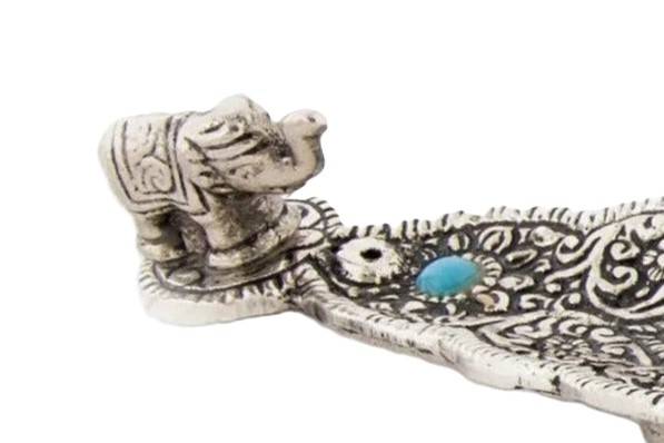 Räucherstäbchen-Halter - Blatt silberfarben - Elefant