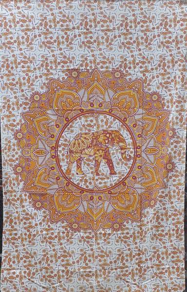 Ritualtuch Tagesdecke Wandbehang - Elefant im Lotuskreis orange - Normalgröße