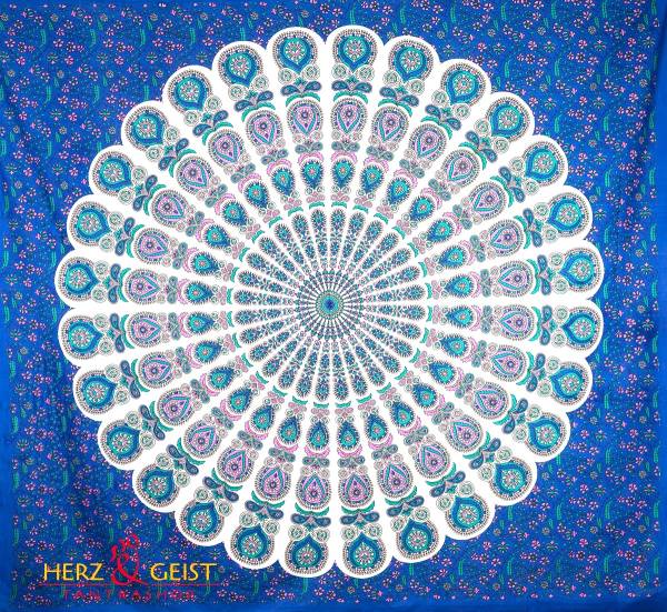 Ritualtuch Tagesdecke Wandbehang - Peacock "Heaven" blau - Doppelt