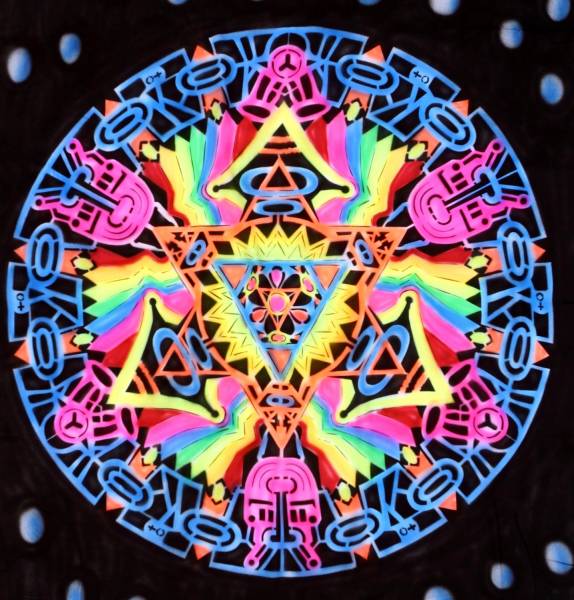 Wandbild Goa Ritualtuch - UV Schwarzlicht Mandala